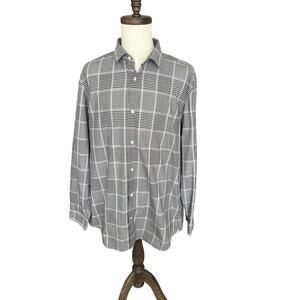 Banana Republic Grant Fit Black and White Plaid Button Up Shirt Men's XXL Tall